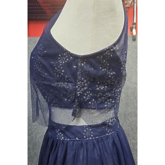 Teeze Me Navy Blue & Silver Glittered Homecoming Formal Mini Dress Size 3 - Picture 3 of 16